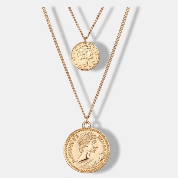 ⚡️ 🖤SALE🖤 ⚡️Gold double chain necklace with coin - Picture 2 of 8